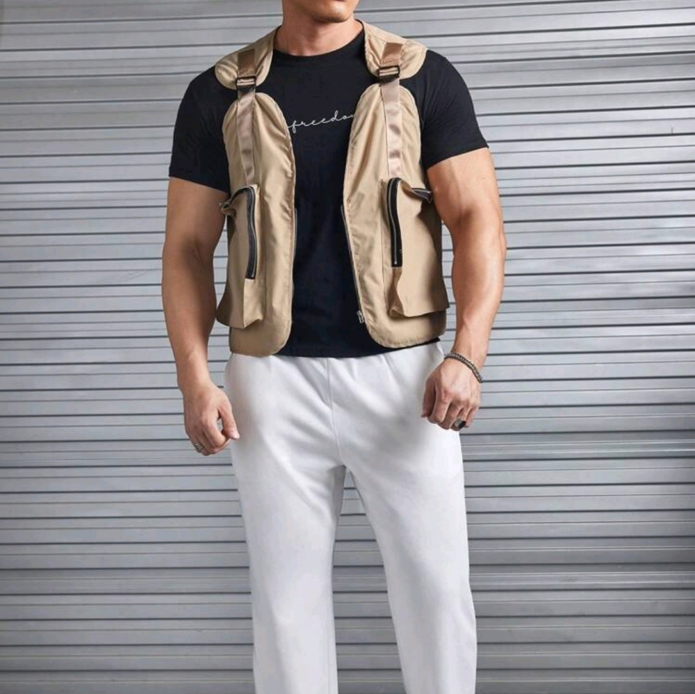 Brand new, men's tactical pocket vest tan color size s - Picture 3 of 4